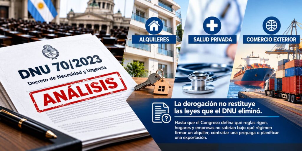 Derogar el DNU 70: qué pasaría con alquileres, salud y comercio exterior
