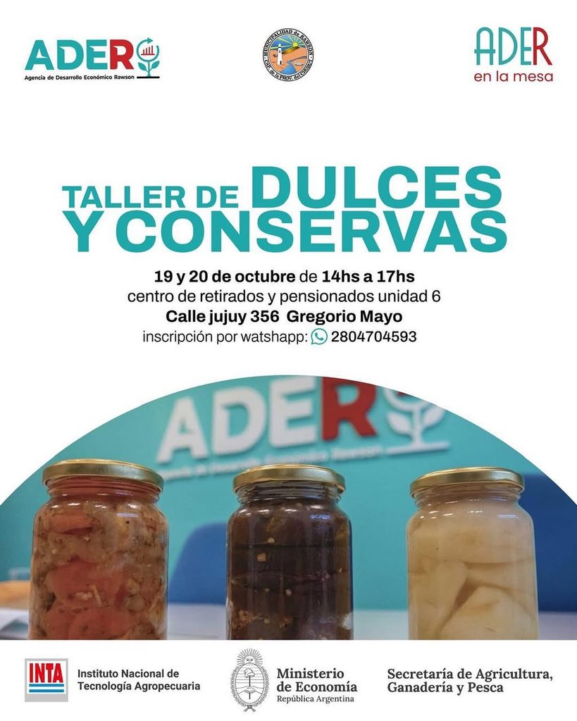 ADER e INTA dictarán un taller gratuito de dulces y conservas