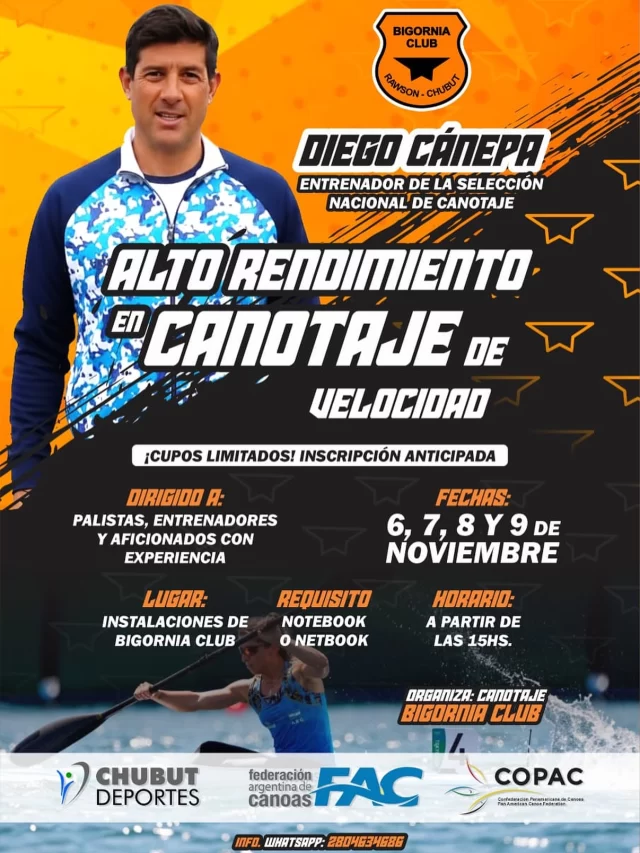 𝗣𝗿𝗲𝘀𝗲𝗻𝘁𝗮𝗰𝗶𝗼́𝗻 𝗱𝗲 𝗗𝗶𝗲𝗴𝗼 𝗖𝗮́𝗻𝗲𝗽𝗮 (entrenador de la selección nacional de Canotaje)
🗣️dictará una capacitación sobre el Alto rendimiento en CANOTAJE de velocidad.  🗓️Jueves 6 de noviembre
🕓 11.30 hs
📍Confiteria Bigornia Club
Dirigido a palistas, entrenadores y aficionados con experiencia.