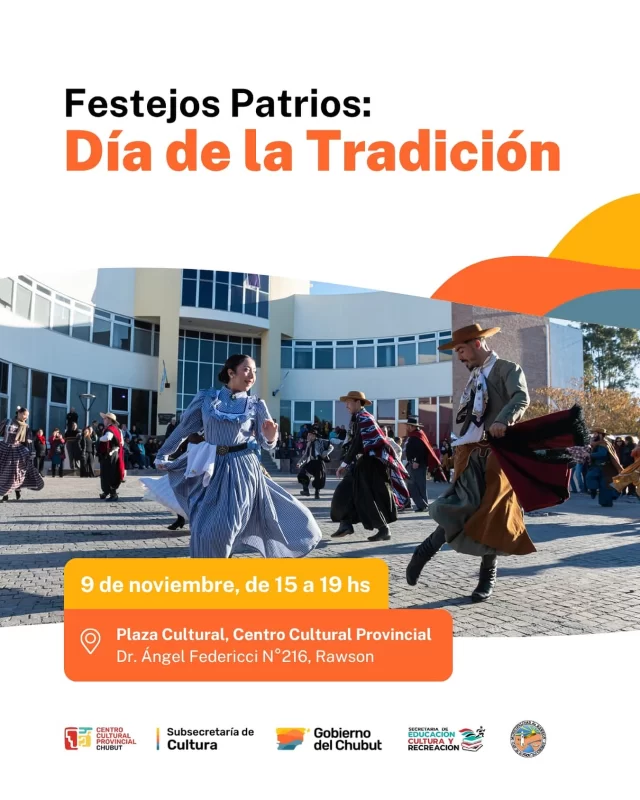 MÚSICA, DANZA Y FERIA LOCAL: RAWSON CELEBRARÁ EL DÍA DE LA TRADICIÓN EN EL CENTRO CULTURAL PROVINCIAL  La Municipalidad de Rawson, junto a la Subsecretaría de Cultura de la Provincia, invita a participar de la celebración del Día de la Tradición, que se realizará este domingo 9 de noviembre en el Centro Cultural Provincial, con entrada libre y gratuita.  El evento se desarrollará de 15:00 a 19:00 horas y contará con presentaciones del Coro de Personas Mayores, el Coro Municipal, el Ballet Folklórico El Unai y otros artistas locales, además de una Feria Municipal con más de 20 stands de emprendedores y artesanos.  El subsecretario de Cultura, Leopoldo Zanelli, destacó el trabajo conjunto entre Provincia y Municipio, resaltando que la jornada busca “promover nuestras tradiciones a través del folklore, la música y la danza, y brindar a la comunidad un espacio para disfrutar de nuestras raíces”.